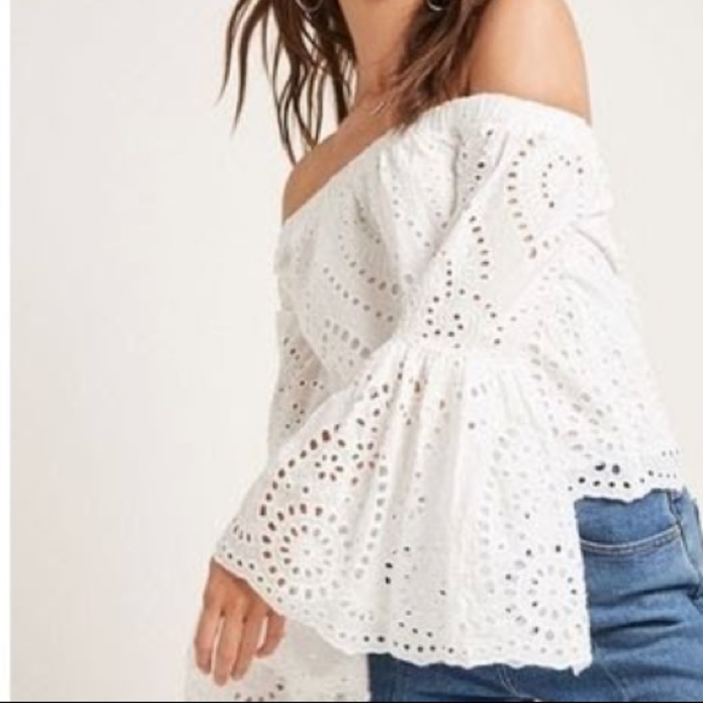 White, Eyelet off the shoulder top